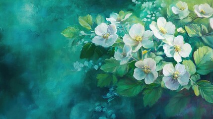 Oil painting depicting flowers of a mountain raspberry plant scientifically referred to as Rubus fraxinifolius also commonly recognized as mountain raspberry