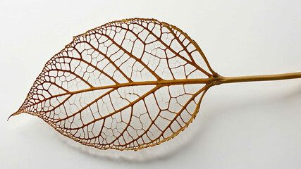 Leaf skeleton on plain white background