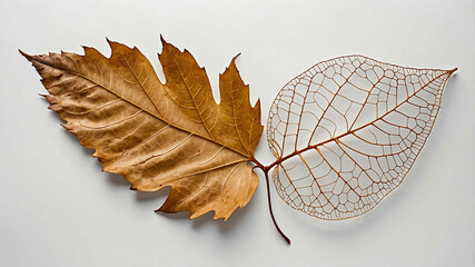 Wall Mural - Leaf skeleton on plain white background