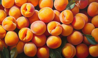 Canvas Print - Oil painting showcasing vibrant and fresh apricots highlighting their juicy texture and appealing color