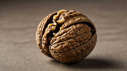 Single walnut with plain background