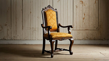 Canvas Print - Old fashioned wooden chair with plain background