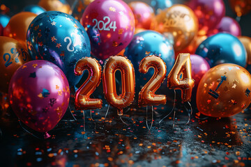 Sticker - A New Year's Eve party with balloons that read 