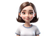 © Michaelyo - 3D Cartoon Character A Gentle Young Woman With Short Brown Hair, Dressed in a Simple White Shirt, Smiling Softly, Reflecting a Warm and Friendly Personality