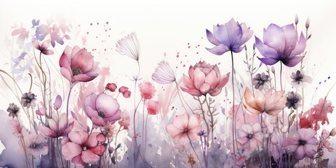 Wall Mural - Watercolor painting of pink flowers