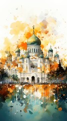 Wall Mural - Watercolor painting of a cathedral