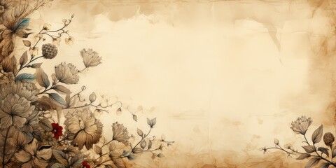 Wall Mural - Vintage floral border on paper