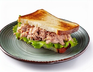 Wall Mural - Tuna Sandwich on plate isolated white background