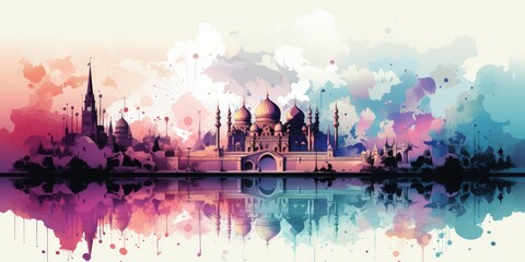 Wall Mural - Watercolor city skyline