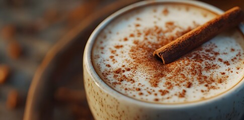 Close-up of a Cup of Coffee with Cinnamon