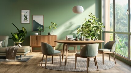 Wall Mural - Modern Interior Design with Green Accents