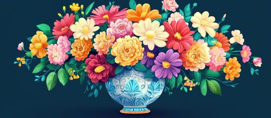 Vibrant bouquet of colorful flowers arranged in a decorative vase