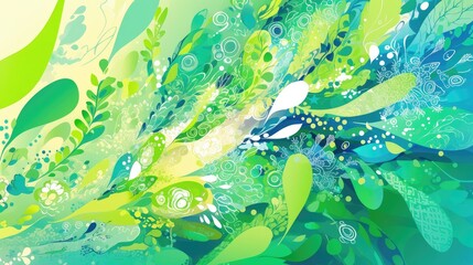 Wall Mural - Light green abstract vector painting featuring a vibrant illustration with doodles in Zen tangle style Ideal design for children s coloring books and pages