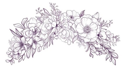  Flower garland doodle outline vector illustration for painting Ideal for coloring pages children s books patterns and wallpaper designs