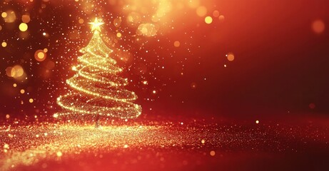 Christmas tree, holiday decorations, sparkling lights, festive atmosphere, glowing stars, winter scene, warm colors, celebration This enchanting image features a beautifully lit Christmas tree