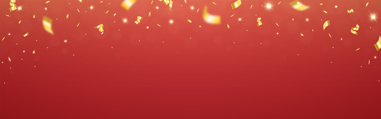 Wall Mural - christmas confetti. falling gold decoration on red background. winter greeting card template. xmas p