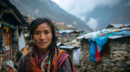 Canvas Print - Woman Nepalese Sherpa Village Styl