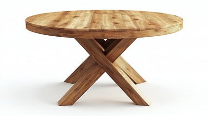 Round wooden table with clean white background