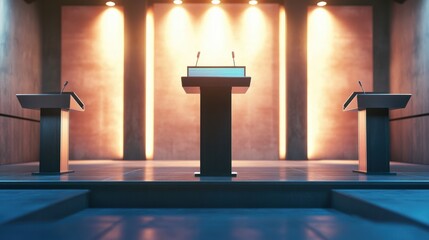 A podium set up for a business pitch competition, with eager contestants ready to present their ideas.