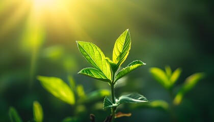 Wall Mural - Sunlit Green Leaves Symbolizing Growth and Renewal in Natures Embrace