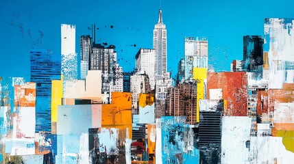 Wall Mural - Abstract art depicting a cityscape with geometric shapes and textures.