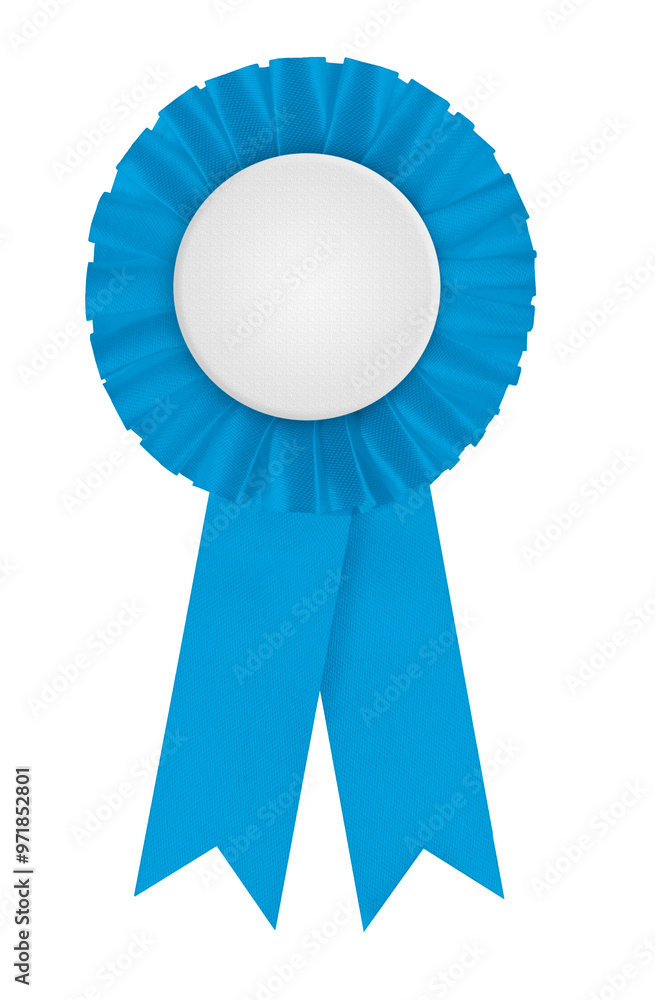 Rosette - blue aqua winners prize ribbon. Circular pleated first place ...