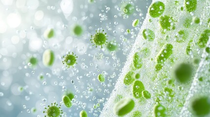 Abstract Green Virus Particles in Water Droplets