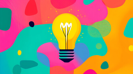 Sticker - Bright Yellow Lightbulb with Abstract Shapes -  Perfect for Inspiration and Creativity Designs