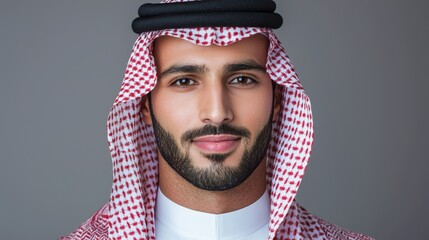 Arab Man Portrait  Middle Eastern Male with Traditional Headscarf