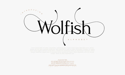 Wall Mural - Wolfish typography beauty fashion elegant minimalist serif italic fonts decorative wedding vintage retro logos. Minimal luxury font alphabet logo. Vector illustration