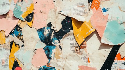 Wall Mural - A wall covered in torn pieces of paper.