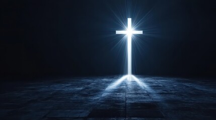 Wall Mural - Glowing Cross Light Beam Dark Background