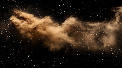 Dynamic Digital Art of a Dust Cloud with Sand Particles on Black Background – Evoking an Underwater Explosion Effect