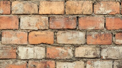 describe an old brick wall with weathered, aged bricks and a vintage look.