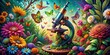 © Four888 - Colorful illustration of a microscope with intricate details, surrounded by vibrant flowers, leaves, and butterflies, blending science and nature in a whimsical and fantastical scene.