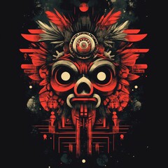 Sticker - Red Glowing Tribal Mask Digital Art