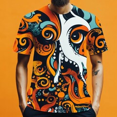 Wall Mural - Abstract Orange and Blue Pattern T Shirt Design