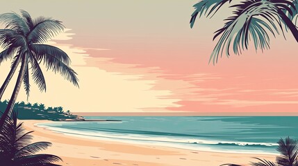 Wall Mural - Palm Trees Framing a Tropical Beach at Sunset