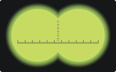 View from binoculars with measuring scale focusing on target on black background