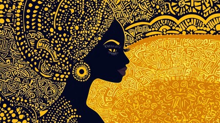 Abstract Black Woman with Gold Pattern Art