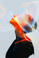 Poster - A woman with a hat on her head is surrounded by a colorful, swirling background