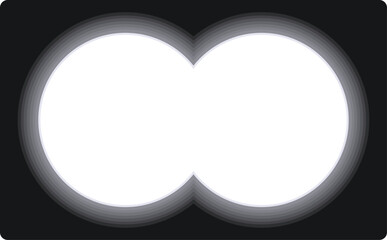 Two bright white circles are surrounded by black representing a view through binoculars