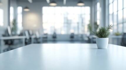 Leinwandbilder - Blur background of empty modern office background  Workspace interior design white color  Clean and bright office gallery background : Generative AI