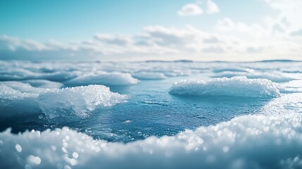 Poster - Winter landscape of the frozen sea on a sunny February day Beautiful blue smooth ice with cracks Natural background focus on ice : Generative AI