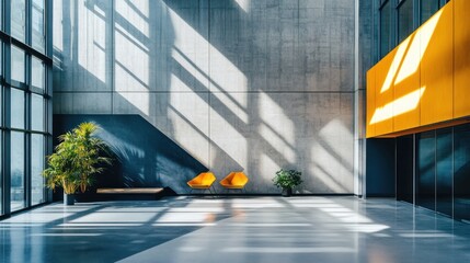 Poster - Minimalist Lobby Interior with Sunbeams