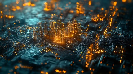 Aufkleber - Smart city development conceptModern big data connection technology is the futureTelecommunication and communication network on city : Generative AI