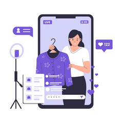 Live streaming shopping illustration concept. Trendy flat vector illustration