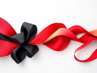 Sticker - Red and Black Ribbon Bow on White Background