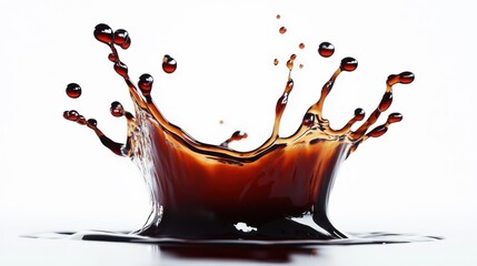 Isolated splash of soy sauce with dramatic effects, captured on a clean white backdrop.