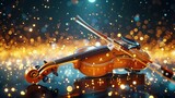 Violin on a Festive Background with Golden Bokeh Lights